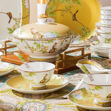 High-end Chinese Style Gold-rimmed Bone China Tableware Set dinnerware set