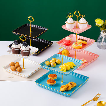 Decorated Multi-Layer Square Afternoon Tea Stand for Plate