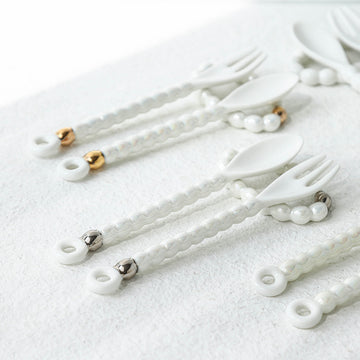 Luxuriöses Geschenkset mit Gabel und Löffel aus Keramik mit Perlenglasur und Dessertgeschirr