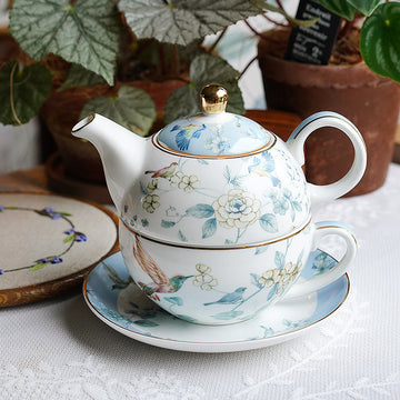 Porcelain Flower and Bird English Afternoon Tea Teapot with Cup Set