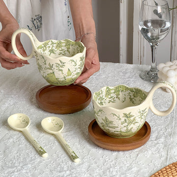 Ceramic Mug with Spoon, Breakfast Mug, Oatmeal Bowl, Coffee Cup