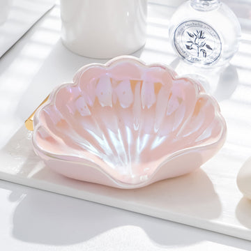 Pearlescent Glaze Ceramic Light Luxury Shell Shape Drain Soap Dish