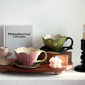 Hand Color Tulip Flowers Ceramic Coffee Cup Set Afternoon Tea Latte Cup