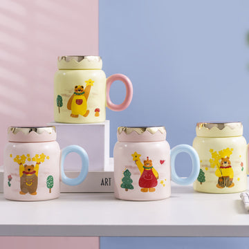 Creative Cartoon Bear Ceramic Mug Office Mug With Lid