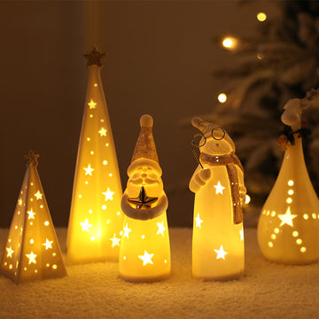 Cross Border Christmas Decoration Home Table Ornaments Ceramic Christmas Snowman Elk Glow Lamp Ornaments