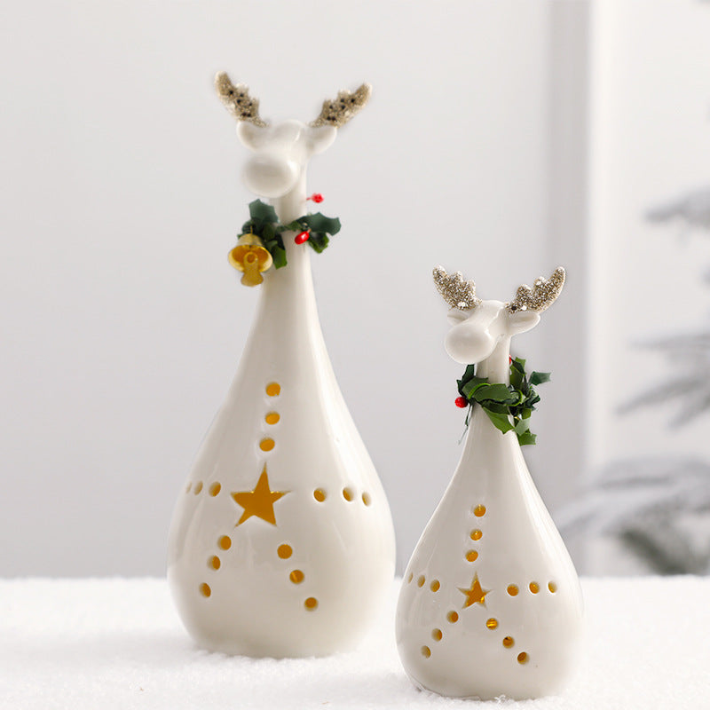 Cross Border Christmas Decoration Home Table Ornaments Ceramic Christmas Snowman Elk Glow Lamp Ornaments