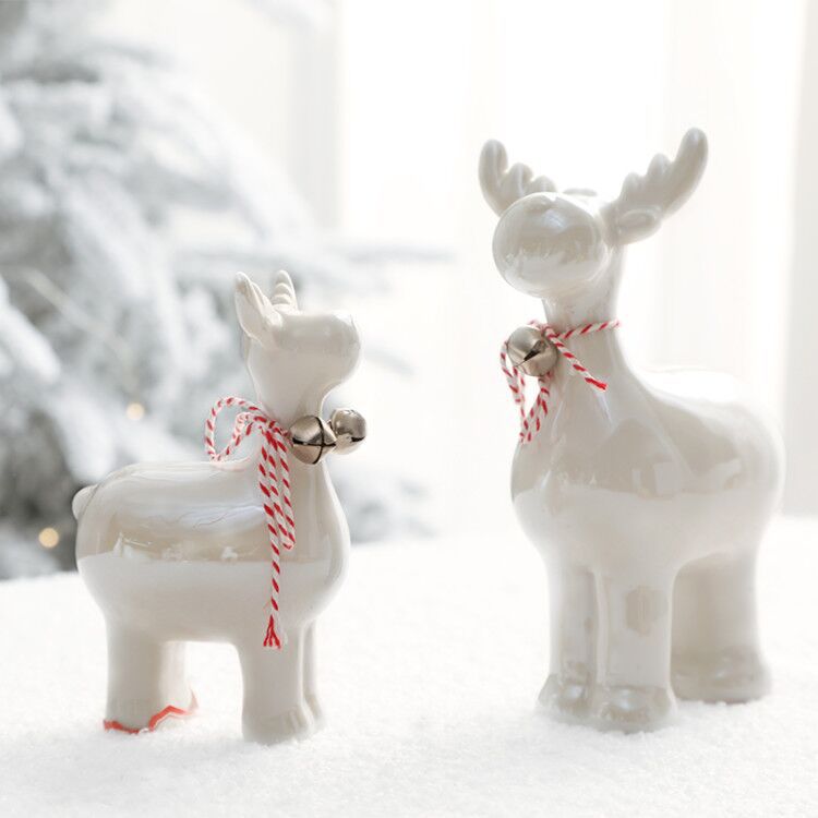 Cross Border Christmas Decoration Home Table Ornaments Ceramic Christmas Snowman Elk Glow Lamp Ornaments