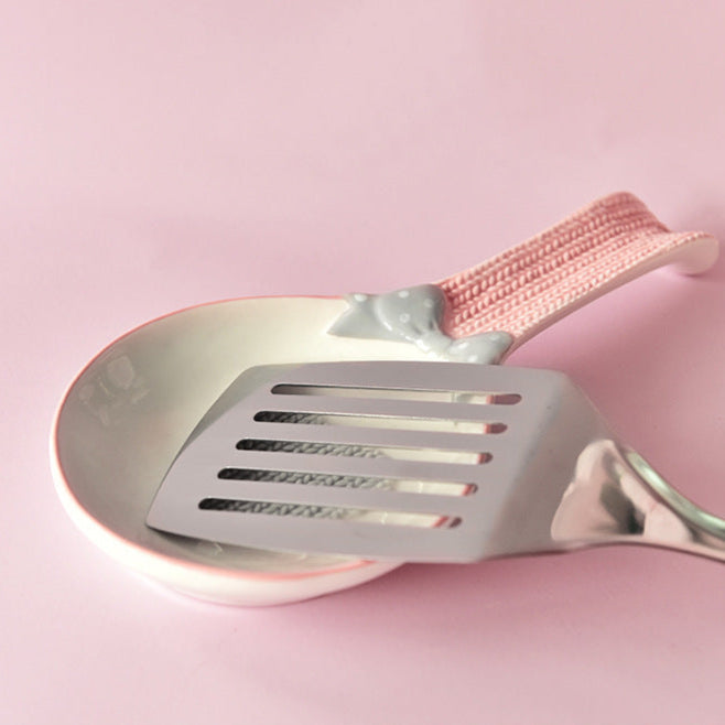 Ceramic Spoon Rest Spoon Holder Heart and Bowknot