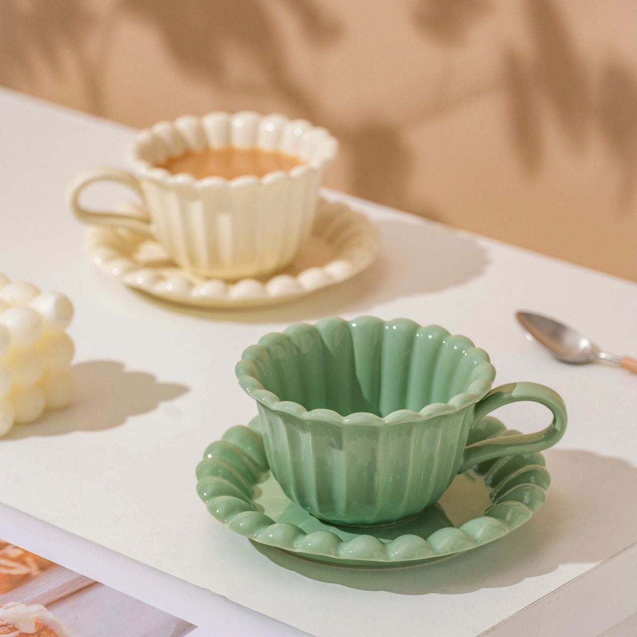 Palace Embossed Style Afternoon Tea Ceramic Coffee Cups