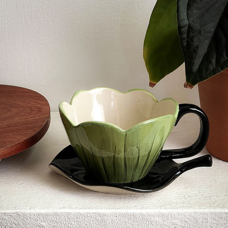 Hand Color Tulip Flowers Ceramic Coffee Cup Set Afternoon Tea Latte Cup