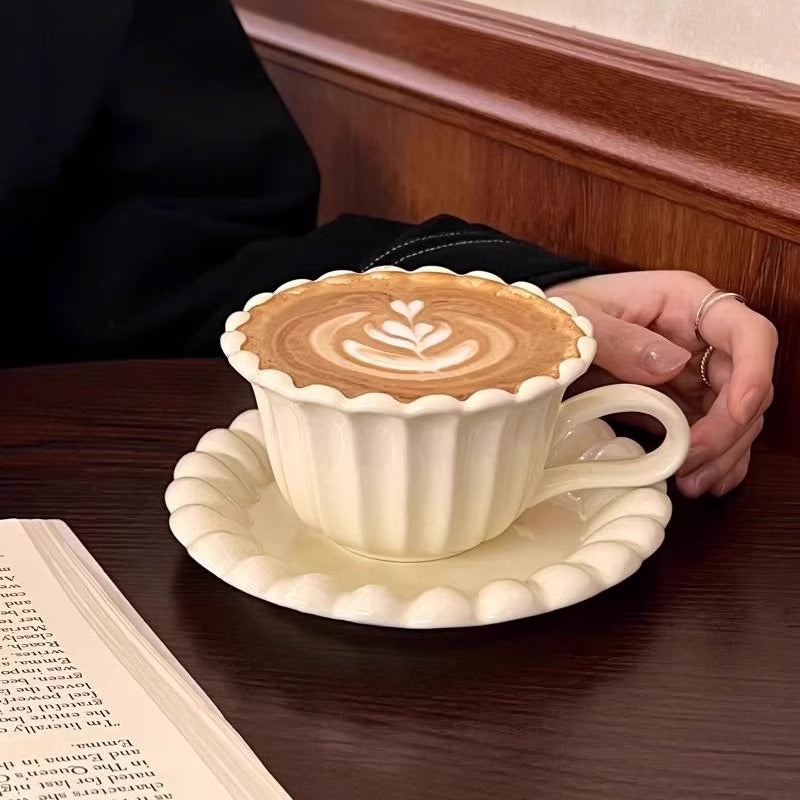 Palace Embossed Style Afternoon Tea Ceramic Coffee Cups