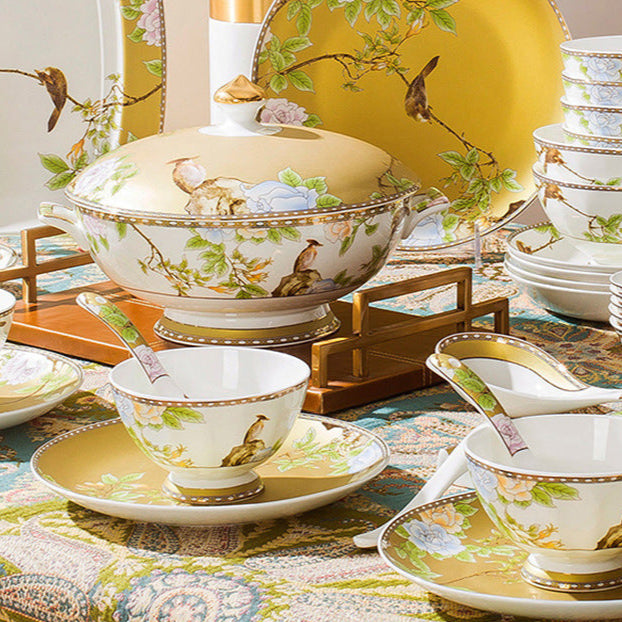 High-end Chinese Style Gold-rimmed Bone China Tableware Set dinnerware set