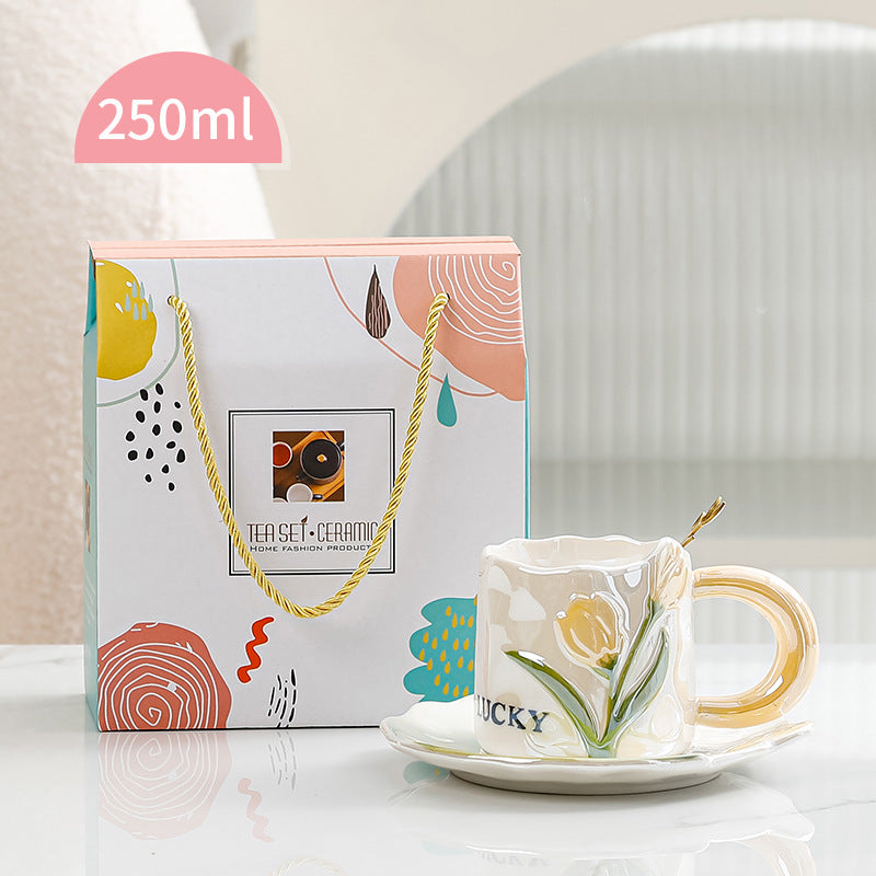 Ceramic Mug with Flower Pearl Glaze
