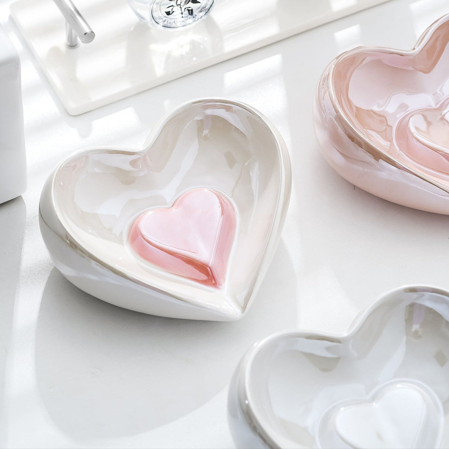 Home Drainage, Pearl Glaze Heart-Shaped Soap Box, Soap Box, Soap Box, Jewelry Plate