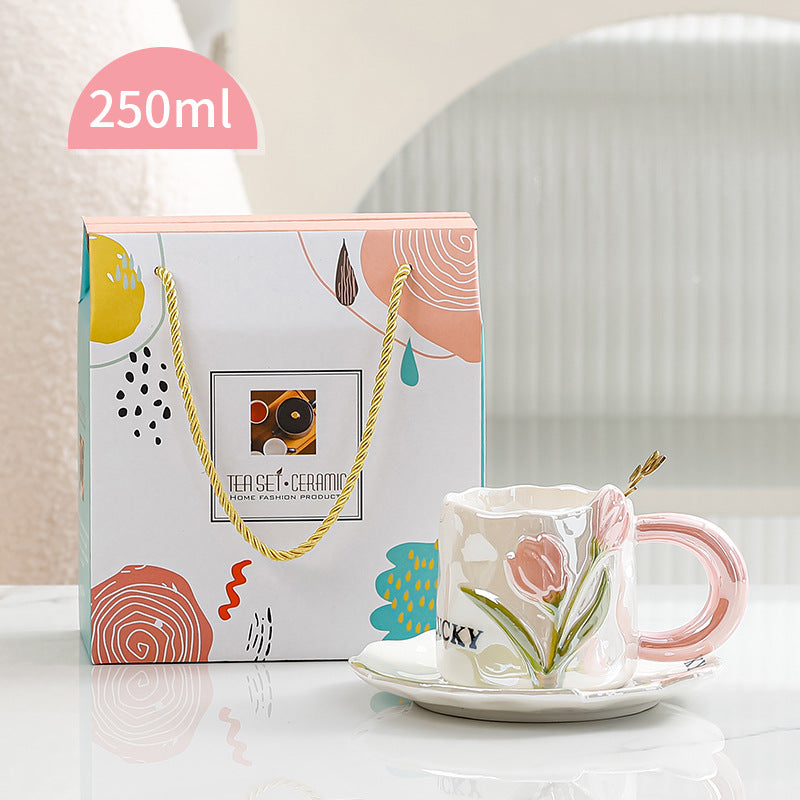 Ceramic Mug with Flower Pearl Glaze