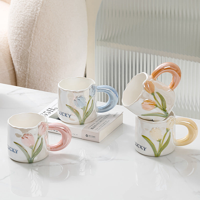 Ceramic Mug with Flower Pearl Glaze