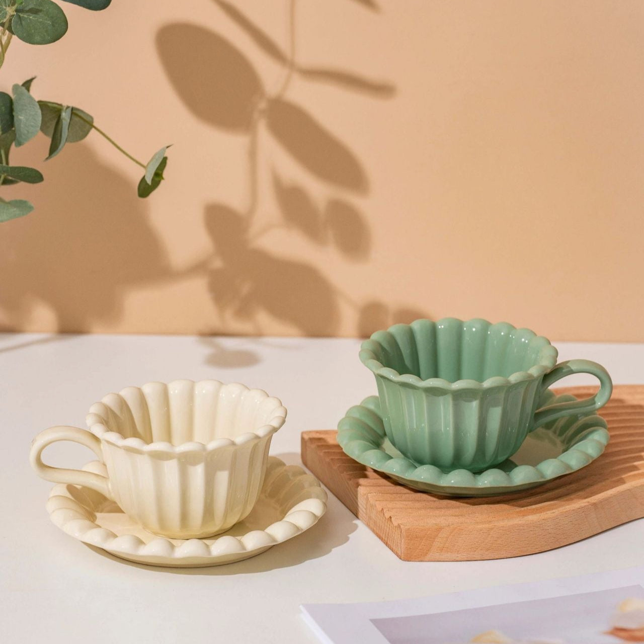 Palace Embossed Style Afternoon Tea Ceramic Coffee Cups