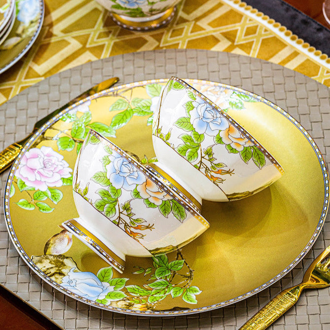 High-end Chinese Style Gold-rimmed Bone China Tableware Set dinnerware set