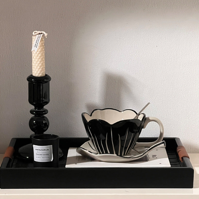 Hand Color Tulip Flowers Ceramic Coffee Cup Set Afternoon Tea Latte Cup