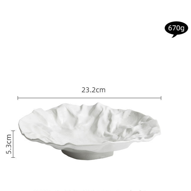 Pleated Deep Dish Plate Bowl Premium Japanese Style Tableware Western Food Salad Ceramic High-End Plate