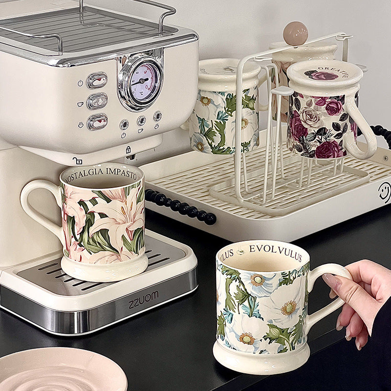 Retro Style Floral Mug High Temperature Resistant Afternoon Tea Ceramic Mug Set Premium Housewarming Gifts