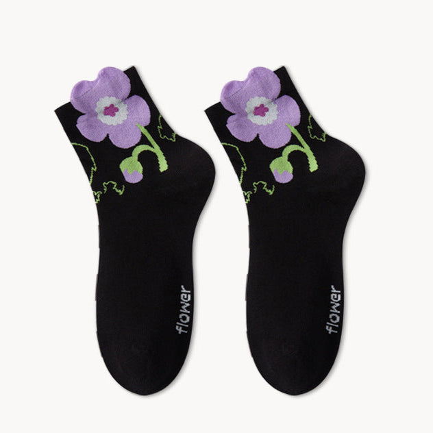 Women's Socks Tide Socks Cute Cartoon Flowers Tulip Women's Cotton Ankle Socks