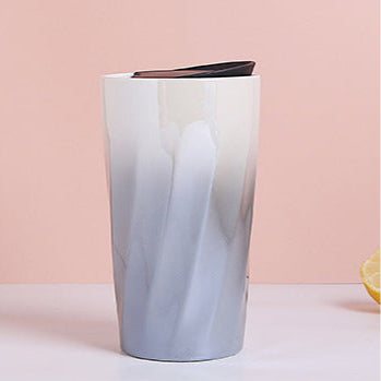 Double-Wall Ceramic Mug with Lid, Small Fresh Gradient Color Pearl Glaze Portable Mug, Coffee Mug