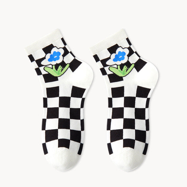 Women's Socks Tide Socks Cute Cartoon Flowers Tulip Women's Cotton Ankle Socks