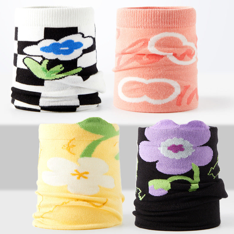 Women's Socks Tide Socks Cute Cartoon Flowers Tulip Women's Cotton Socks