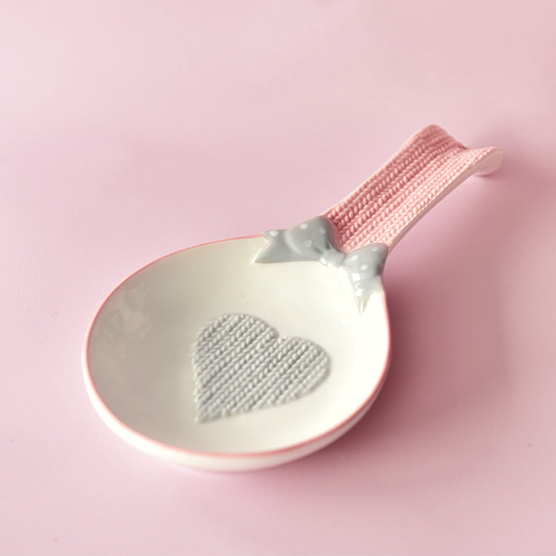 Ceramic Spoon Rest Spoon Holder Heart and Bowknot