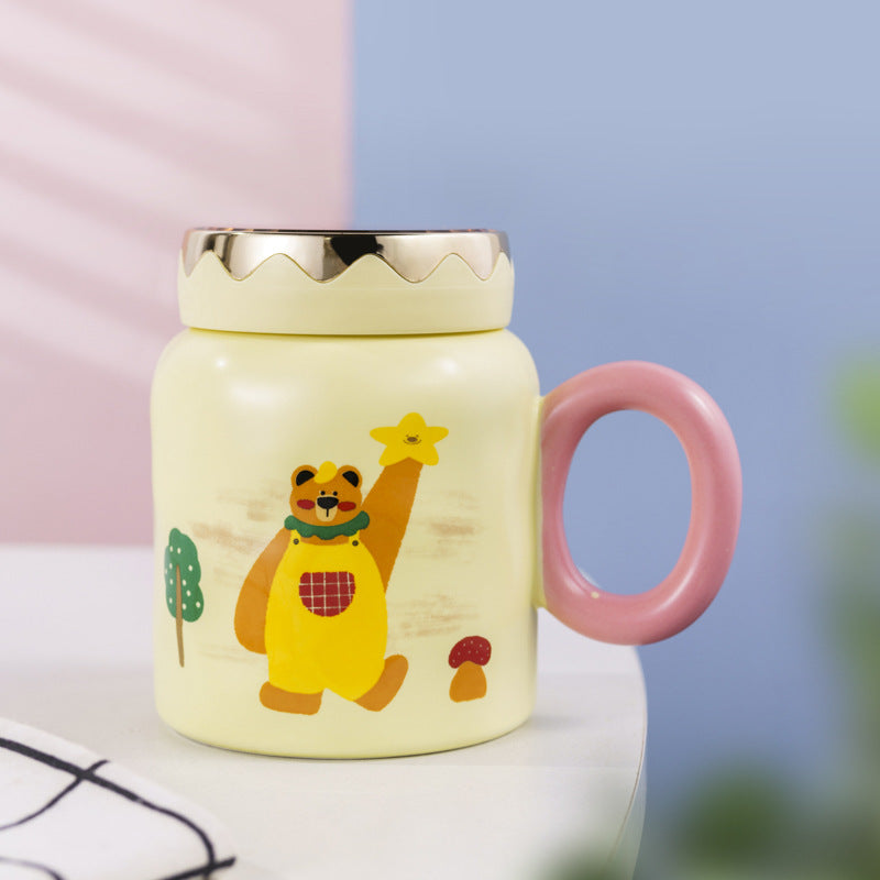 Creative Cartoon Bear Ceramic Mug Office Mug With Lid