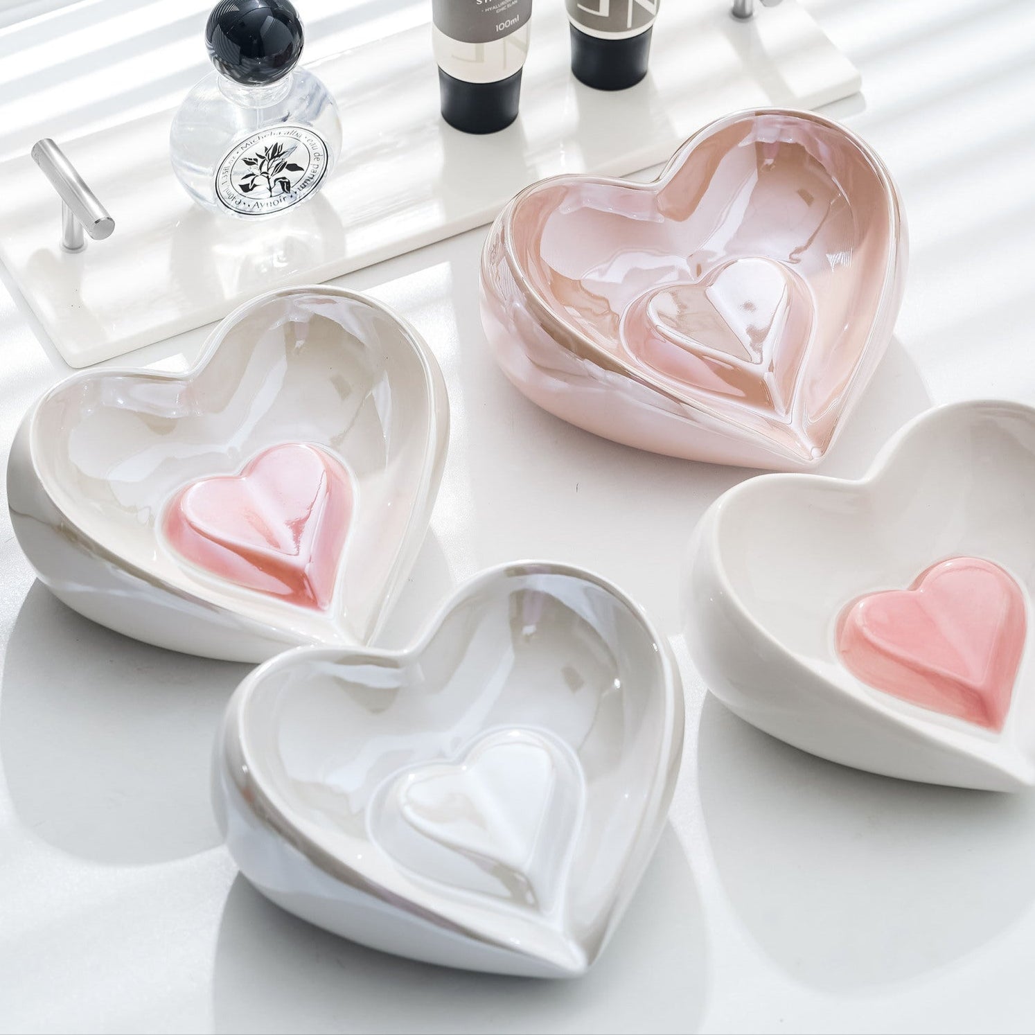 Home Drainage, Pearl Glaze Heart-Shaped Soap Box, Soap Box, Soap Box, Jewelry Plate