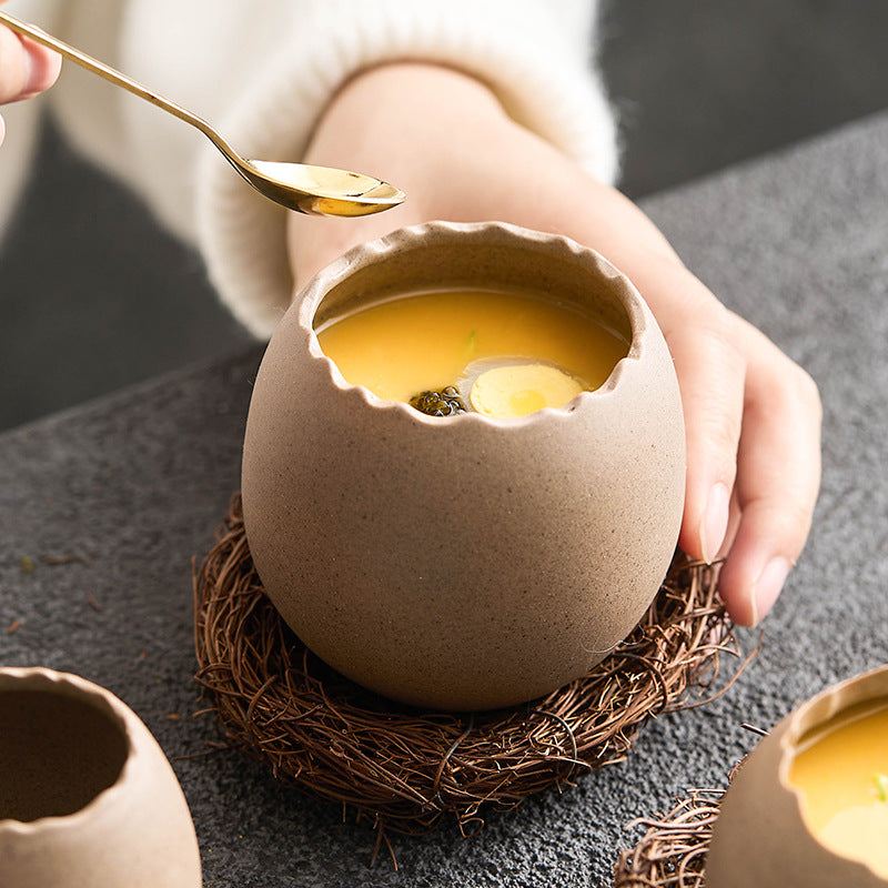 Eggshell Shape Steamed Egg Bowl, Dessert Bowl, Ceramic bowl, Yogurt bowl