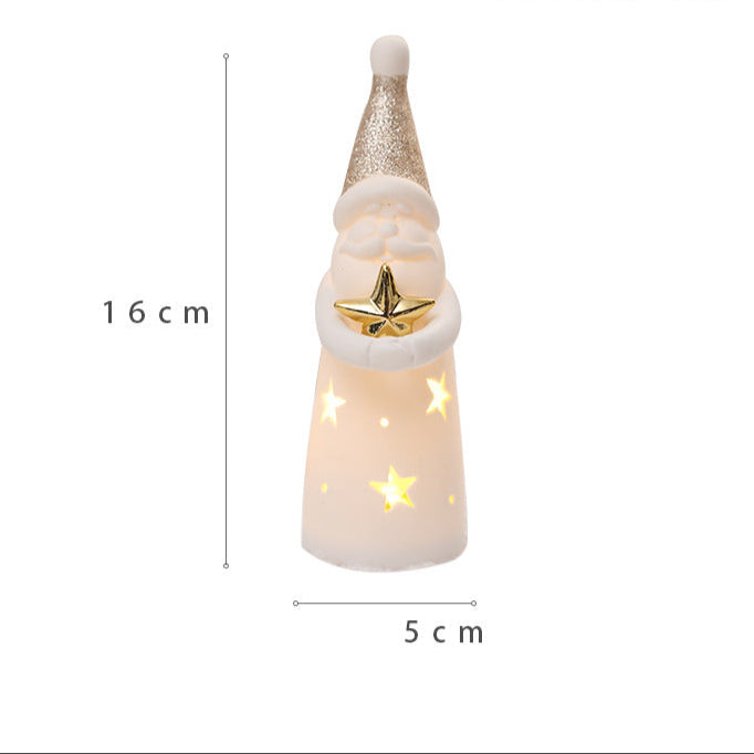 Cross Border Christmas Decoration Home Table Ornaments Ceramic Christmas Snowman Elk Glow Lamp Ornaments