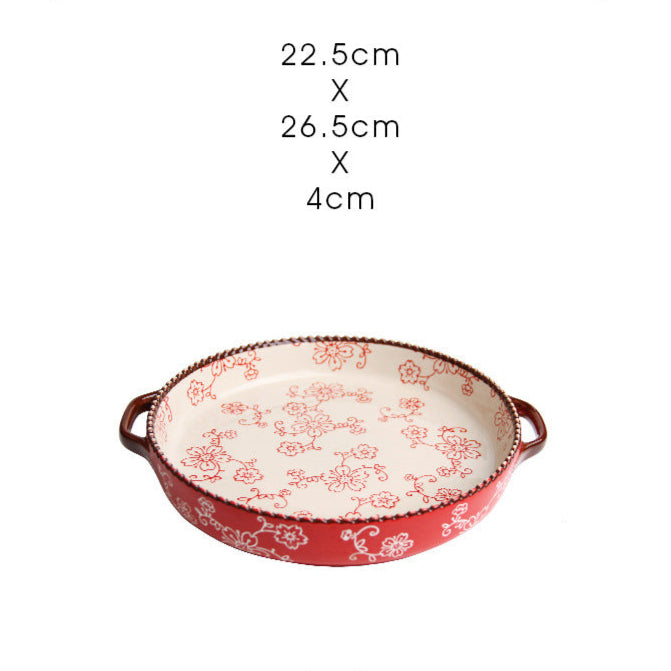 Japanese Style Baking Tray Ceramic Pizza Tray Microwave Oven High Temperature Resistant Baking Tray Tableware