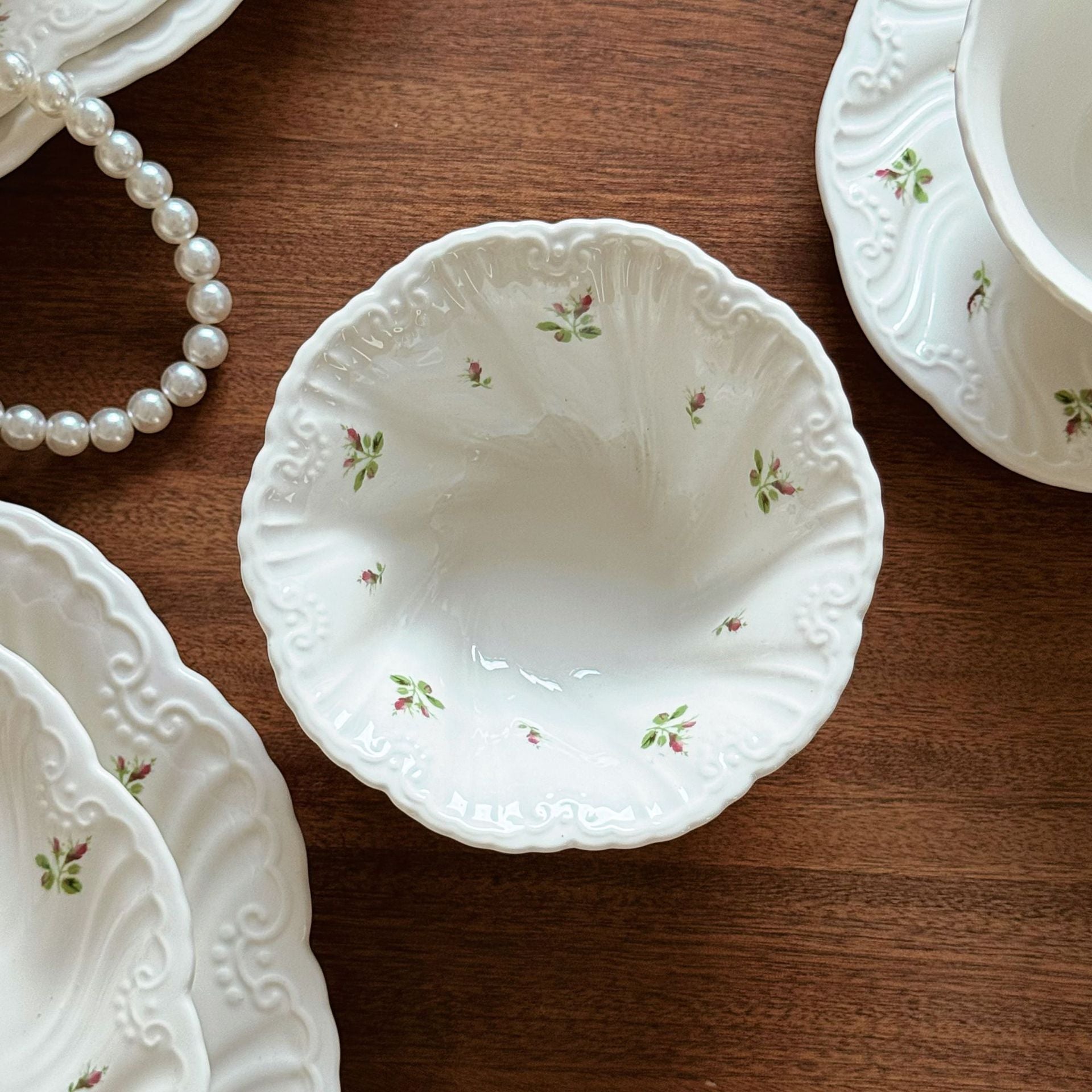 French Vintage Rose Branch Embossed Ceramic Dinner Plate Ceramic Bowl Ceramic Saucer