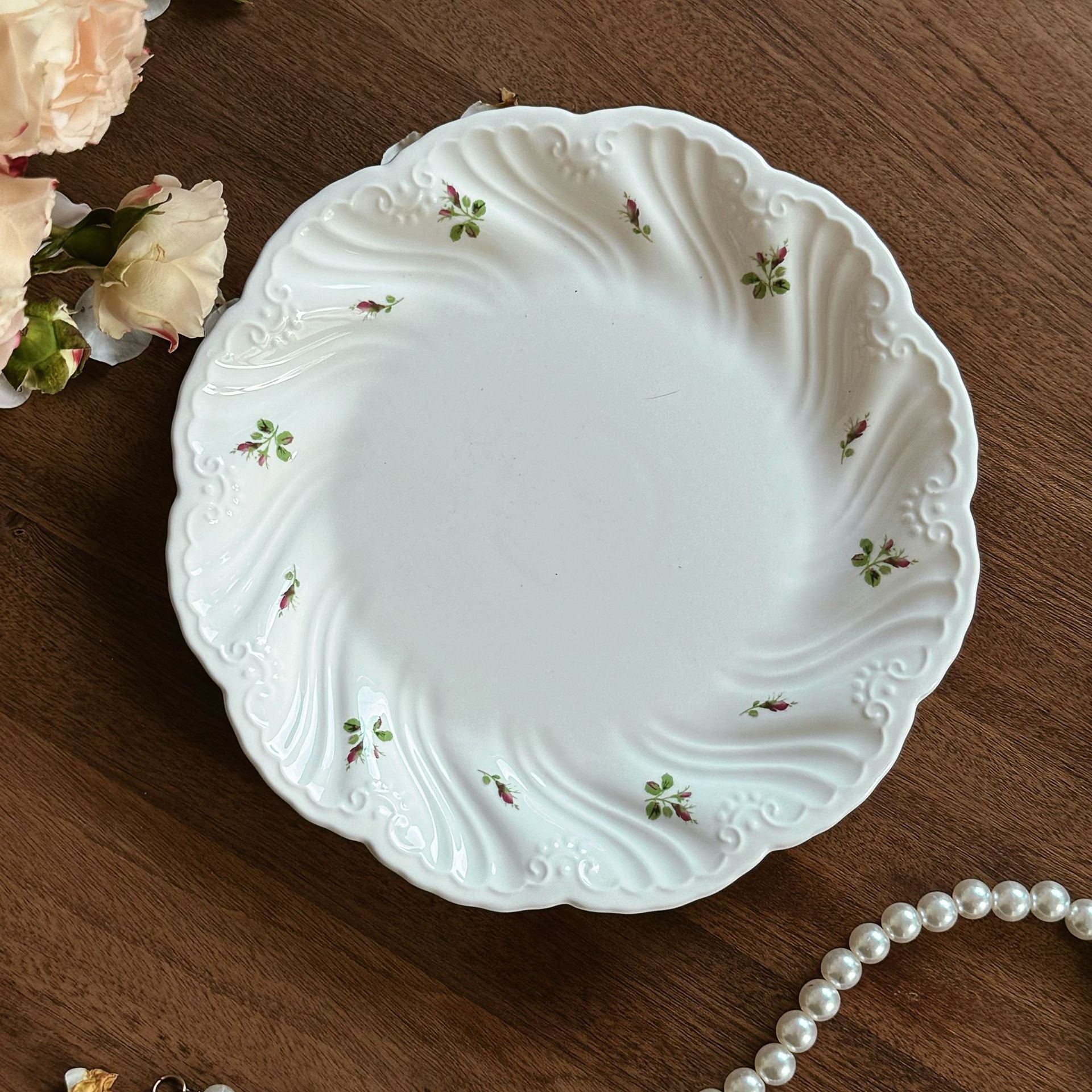 French Vintage Rose Branch Embossed Ceramic Dinner Plate Ceramic Bowl Ceramic Saucer