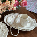 French Vintage Rose Branch Embossed Ceramic Dinner Plate Ceramic Bowl Ceramic Saucer