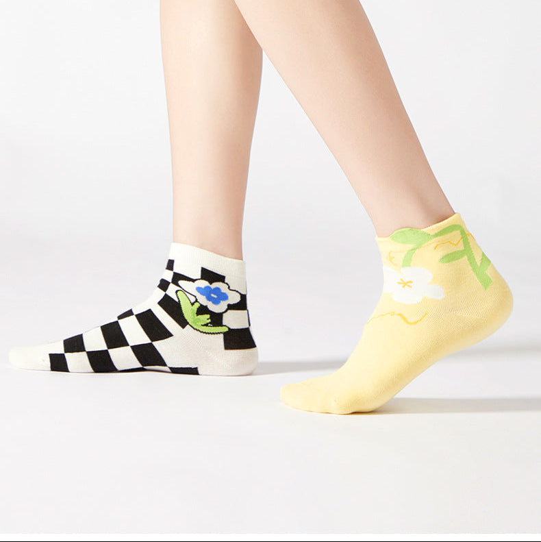 Women's Socks Tide Socks Cute Cartoon Flowers Tulip Women's Cotton Ankle Socks