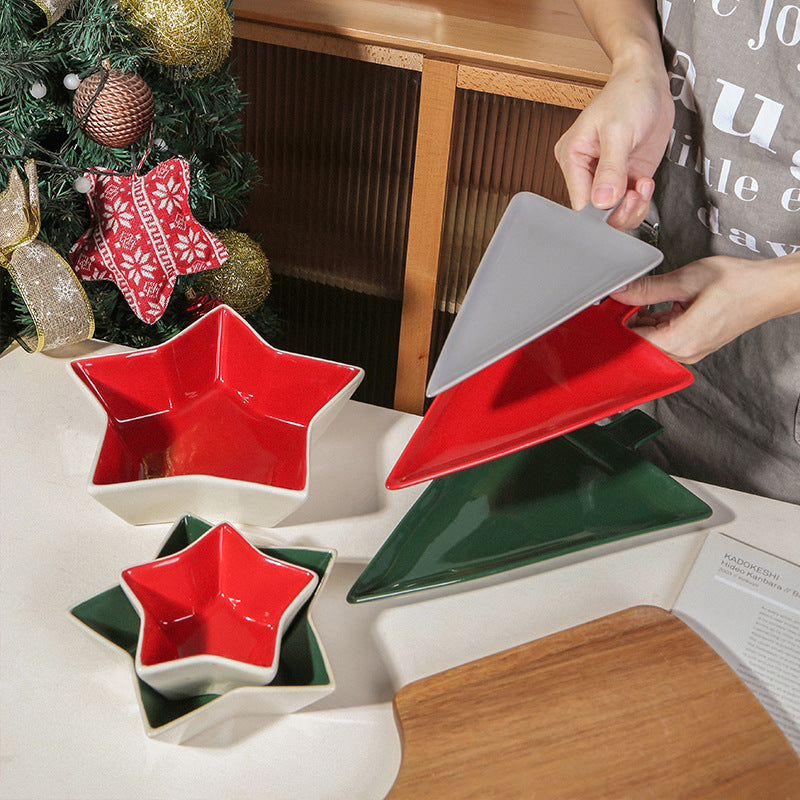 Ceramic Christmas Tree Plate, Dinner Plate, Snack Plate Breakfast Plate Dessert Plate 