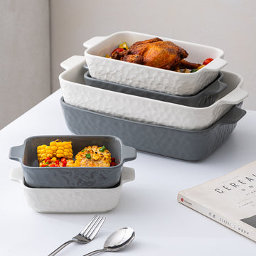 Stone - pattern Rectangular Ceramic Baking Pan with Two Handles