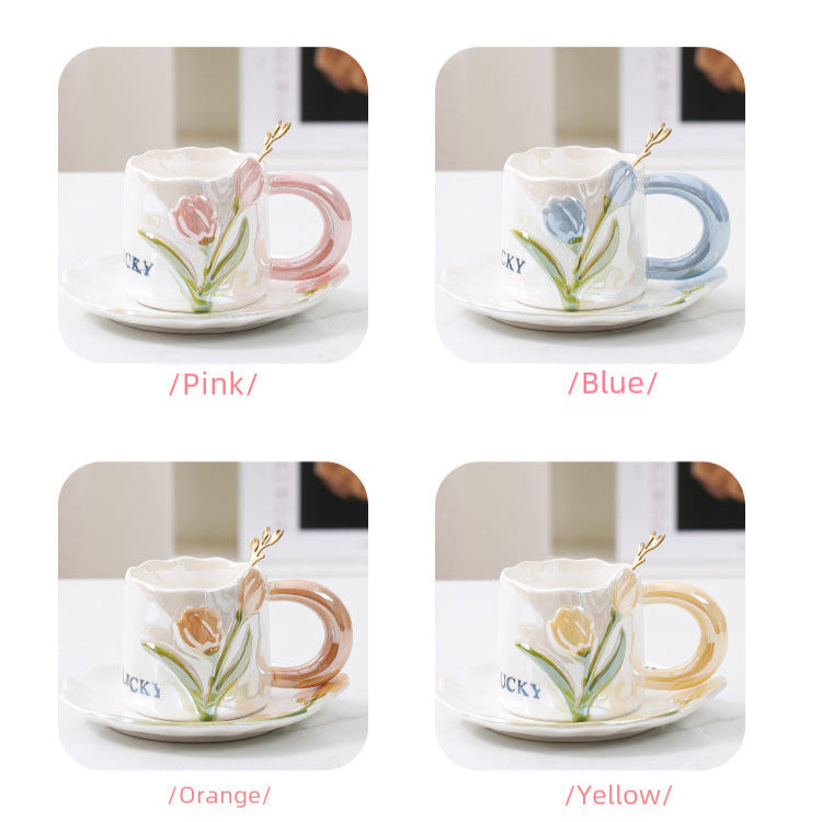 Ceramic Mug with Flower Pearl Glaze