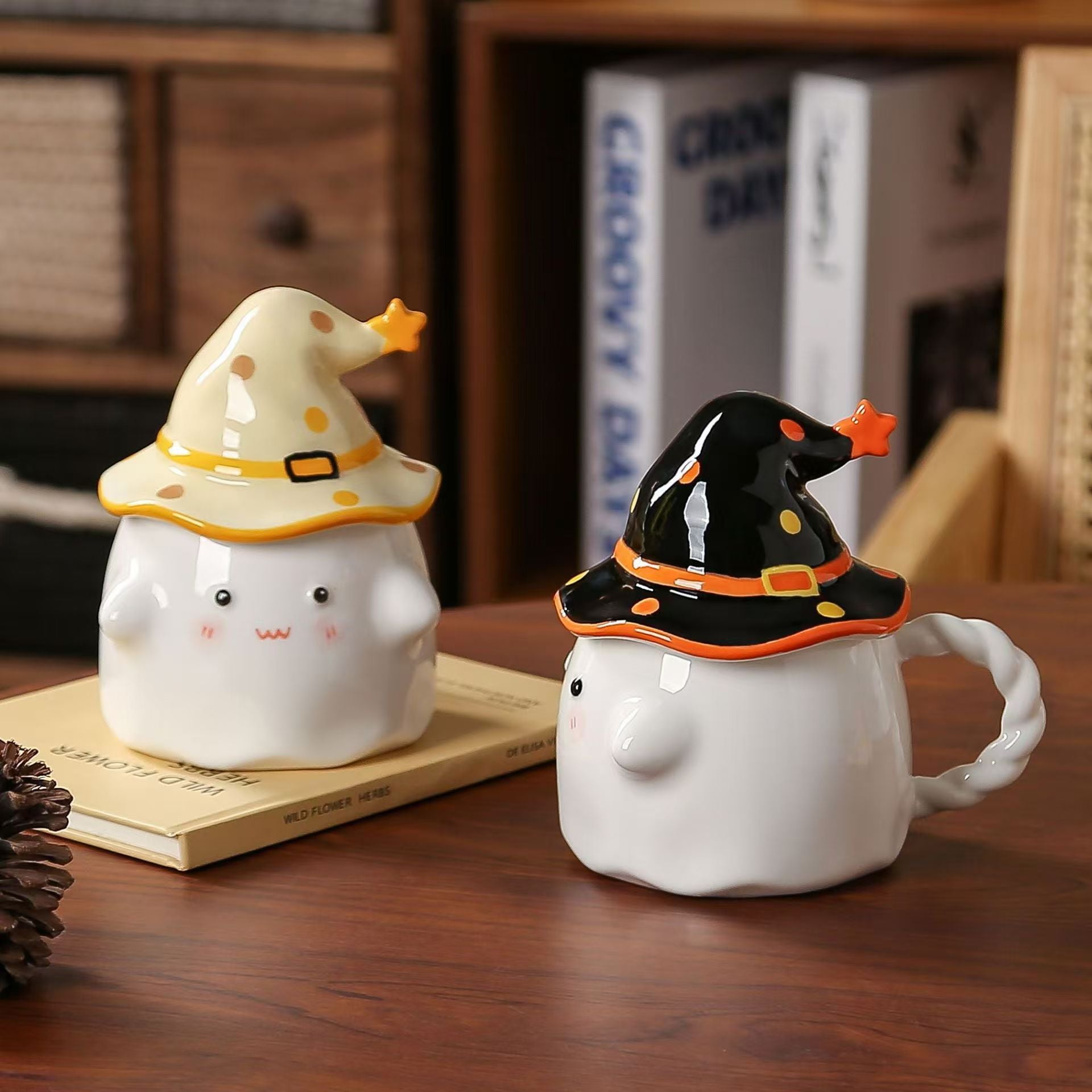 High Value Mug Cute Water Cup With Lid Halloween Gift Cartoon Ghost Ceramic Mug