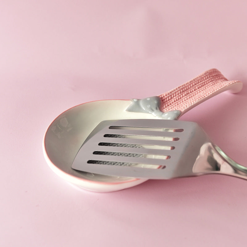 Ceramic Spoon Rest Spoon Holder Heart and Bowknot