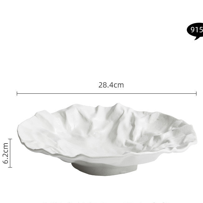 Pleated Deep Dish Plate Bowl Premium Japanese Style Tableware Western Food Salad Ceramic High-End Plate