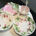 Popular Strawberry Series Embossed Ceramic Tableware, Rice Bowl, Soup Plate, Dumpling Plate, Salad Bowl, Dim Sum Plate