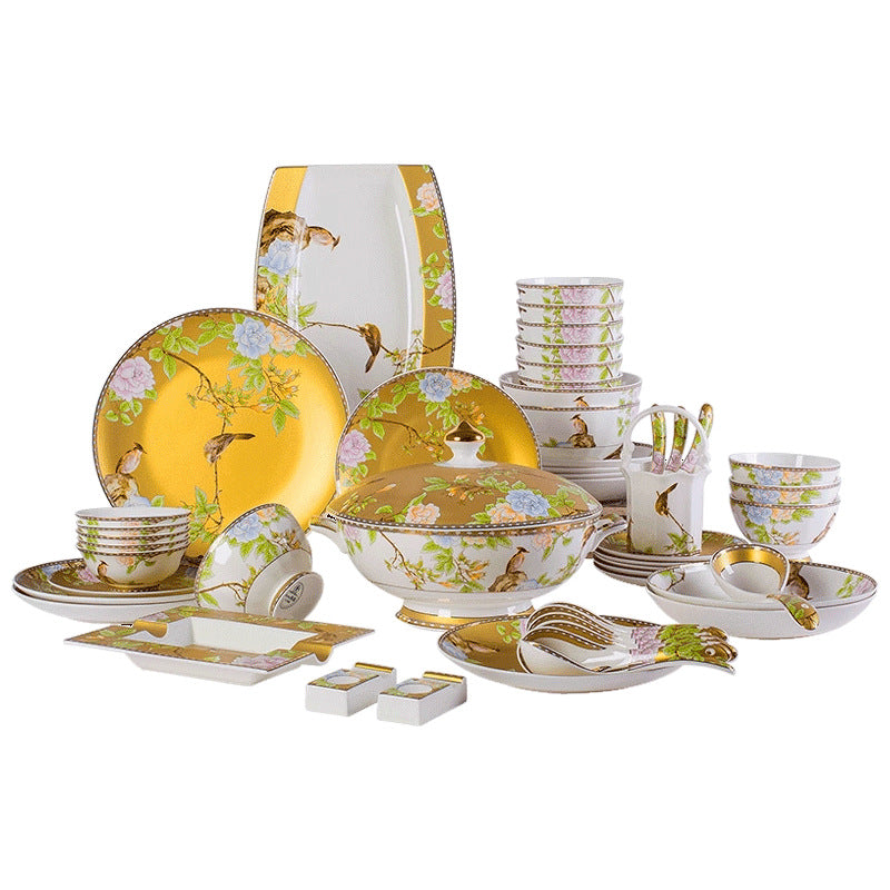 High-end Chinese Style Gold-rimmed Bone China Tableware Set dinnerware set