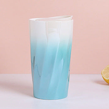 Double-Wall Ceramic Mug with Lid, Small Fresh Gradient Color Pearl Glaze Portable Mug, Coffee Mug