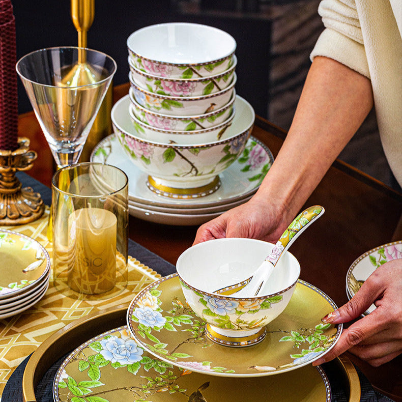 High-end Chinese Style Gold-rimmed Bone China Tableware Set dinnerware set