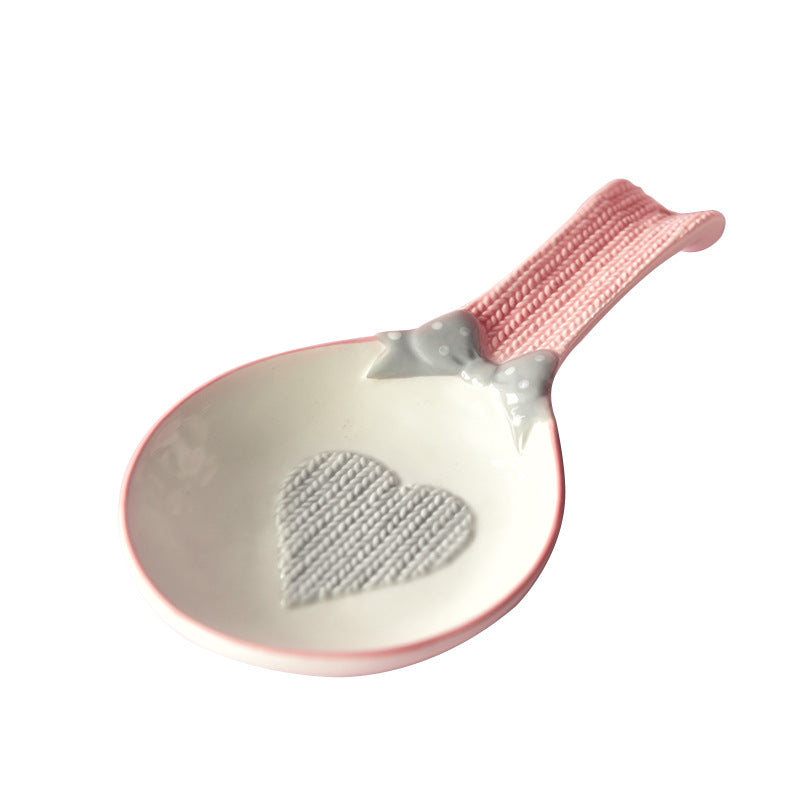 Ceramic Spoon Rest Spoon Holder Heart and Bowknot